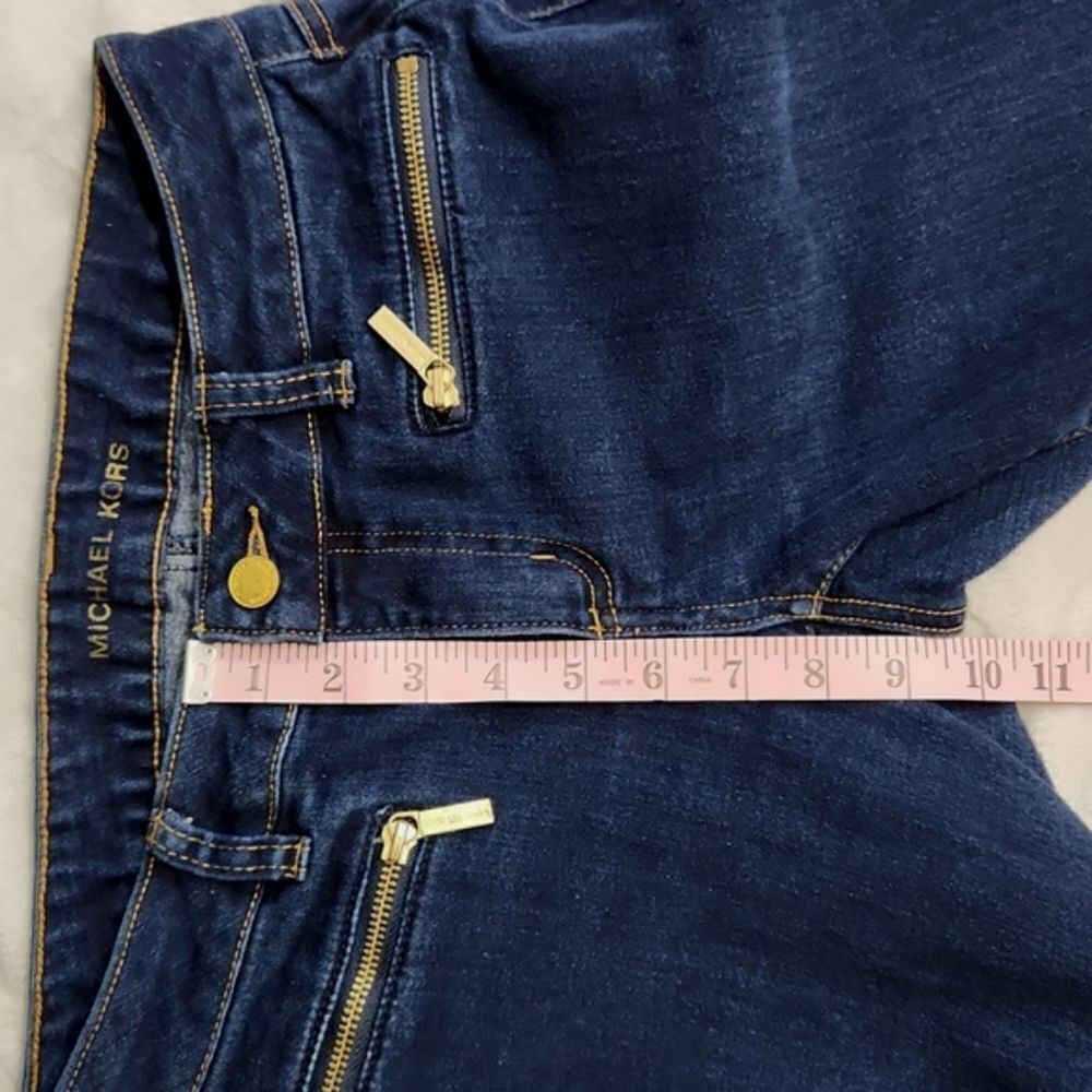 Michael Kors Skinny Jeans Women's Size 2 Dark Wash Gold Zip Pocket Stretch Denim - Picture 10 of 12